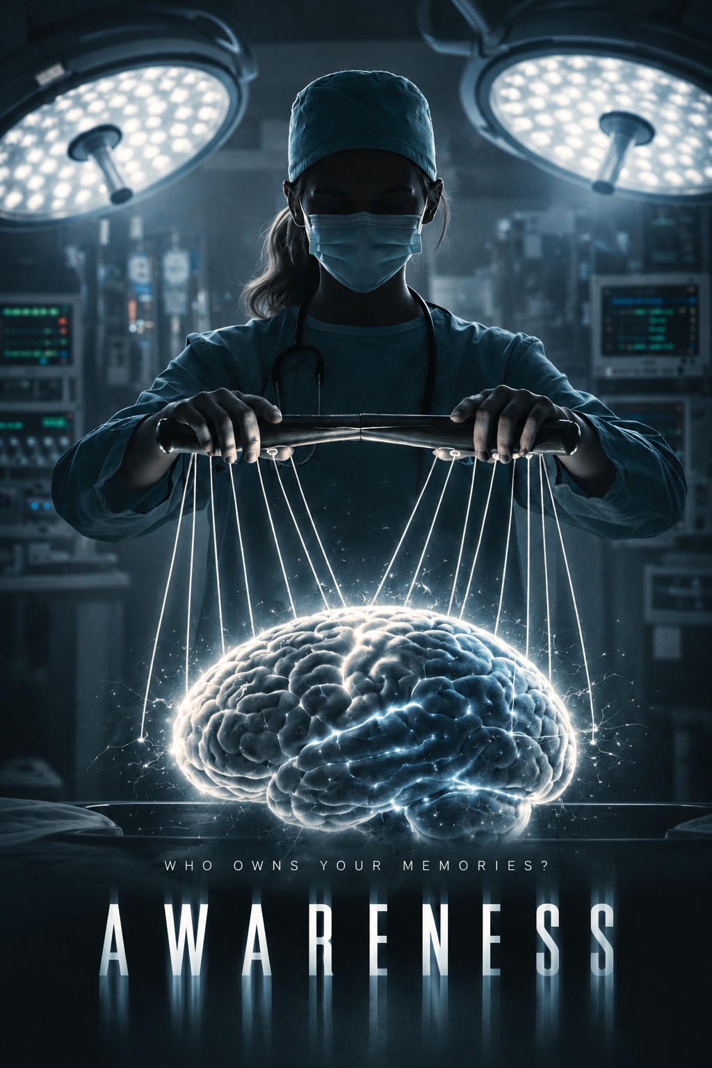 Awareness poster showing a clinician holding puppet strings over a luminous human brain