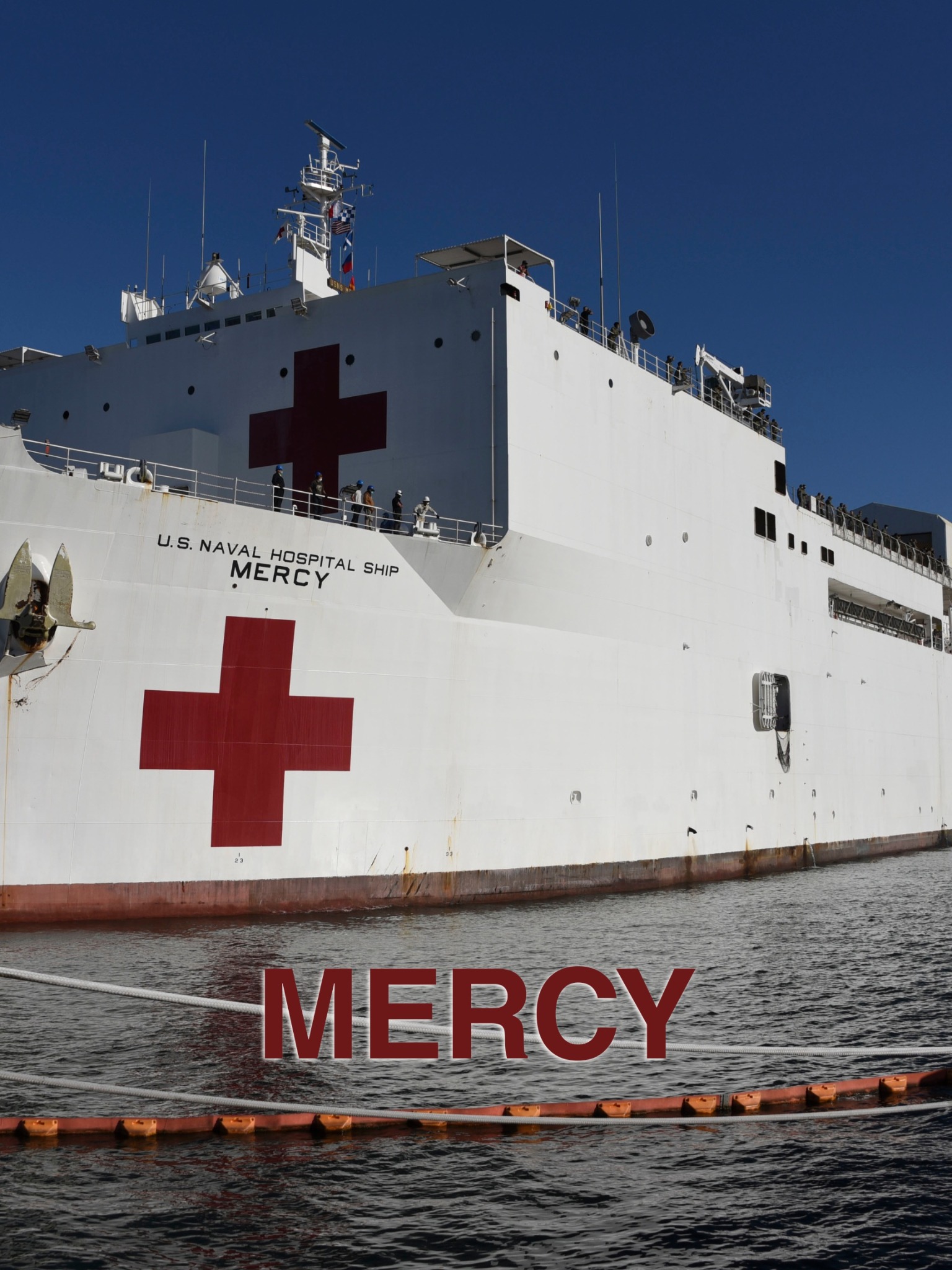 Mercy poster showing the U.S. Navy hospital ship with a red cross