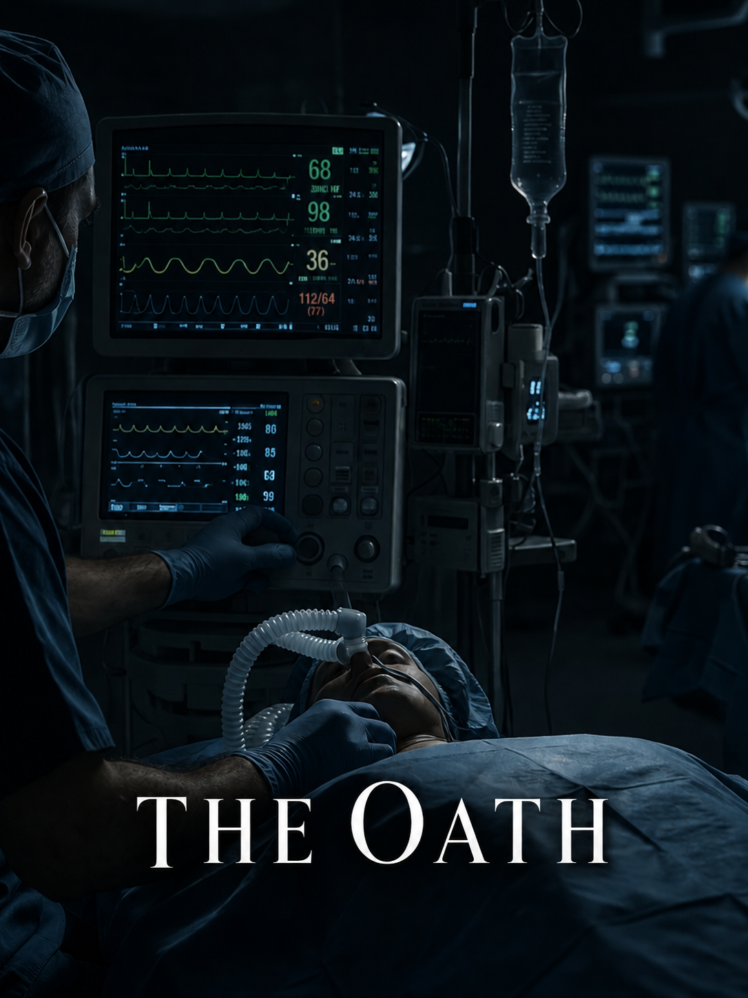 The Oath movie poster showing an anesthesiologist beside monitors in a dark operating room